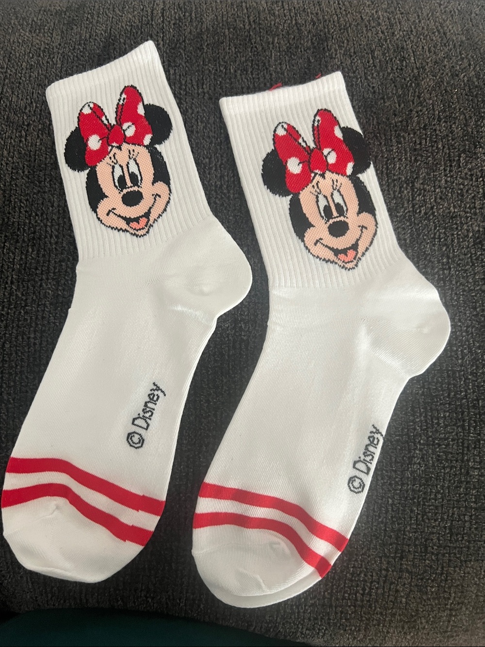 Disney White Socks with Minnie Mouse and Red Bow Accents